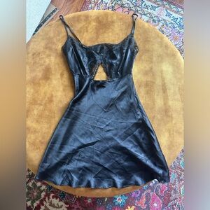 Black lace detail satin dress